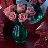1:12 scale roses miniatures dolls house vase floral bouquet pretty  flowers  decoration tiny pink turquoise vase valentines