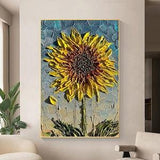Minimalist Sunflower Oil Painting on Canvas, Large Wall Art,Original Abstract Floral Wall Art Custom Painting Yellow Decor Living Room Decor
