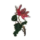 FLOWER BROOCH Pin Pink Rhinestone Enamel Orchid Lily Gold Tone Costume Jewelry