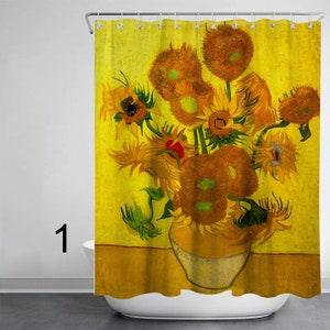 Art Shower Curtain Van Gogh Art Print Sunflowers Floral Bath Decor Waterproof Washable Fabric Shower Curtains With Hooks Included