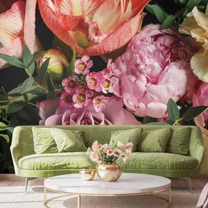 Bouquet of fresh vivid flowers, colorful peony, rose and tulip photo wallpaper | Self Adhesive | Peel & Stick | removable