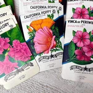 Vintage pink seed packs, unused NOS envelope, Ephemera, Junk journal pocket, Mixed media, Nature Botanical Flower theme