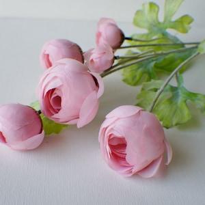 25" Artificial Ranunculus Buttercup Flower Stem, Floral Pick, Spray Faux Silk Summer Spring Flowers Vase Filler Wreath Supply Floral Supply