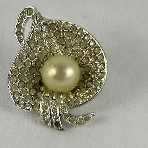 Vintage Calla Lily Pin Brooch 2??? Faux Pearl Crystal Rhinestones