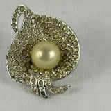 Vintage Calla Lily Pin Brooch 2??? Faux Pearl Crystal Rhinestones