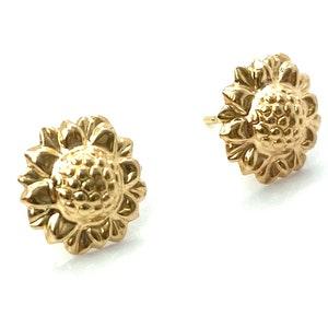 14K Solid Gold Sunflower Studs, Sku#1796-2