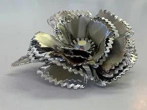 Silvertone Vintage Costume Fun Bright Carnation Rhinestone Flower Brooch Pin