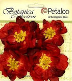 RUFFLED PEONY - RED - 45 to 50mm x 4 Flowers with Centre FABRIC  Petaloo A1
