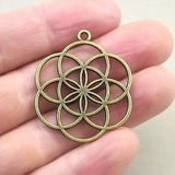 Flower Charm, Seed of Life pendant beads, up to 6 pcs, Antique Bronze 31X36mm CM1216B