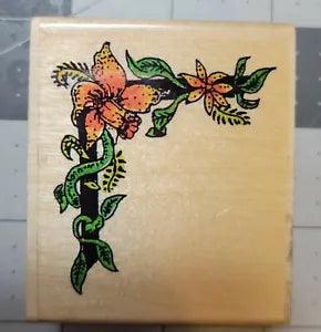 Lily And Vine Corner- 2x2.5" Wood Mounted Rubber Stamp