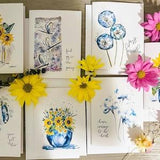 7 Watercolour Greeting Cards, Sunflower Cards, Dragonfly Card, Encouraging Cards, Floral Blank Cards, Assorted Art Cards, Watercolor Prints