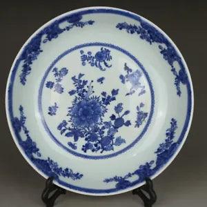 Chinese Porcelain Qing Min Kiln Blue And White Peony Flowers Plants Plates 4.33???