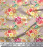 Soimoi Pink Cotton Poplin Fabric Leaves & Ranunculus Floral Print-vi1
