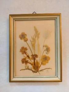 Signed Vintage Dried Pressed Pansy Flowers in Wood Frame