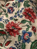1 3/4 Yds Red Peonies Blue Cottage Flowers Fruit Vtg Cot 44W Unbranded Fabric