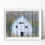 White Barn with Sunflowers Wall Art Giclee Print, Rustic Farmhouse Decor, Great Gift Idea. Printed from my Original Artwork