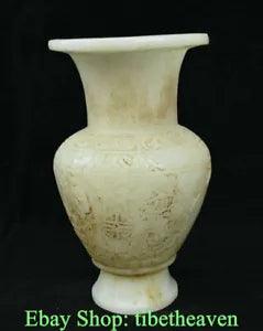 10.2" Old Chinese Han White Jade Carving Dynasty Palace Peony Flower Bottle Vase