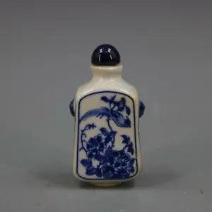 China Blue and White Porcelain Red Glaze Peony Flower Magpie Bird Snuff Bottles