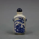 China Blue and White Porcelain Red Glaze Peony Flower Magpie Bird Snuff Bottles