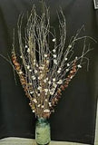 White & Pink Blossoms, Red Eucalyptus & Gold Painted Branches in a Mason Jar