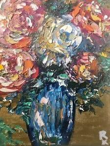 Colourful flowers impasto ACEO oil painting,abstract peonies