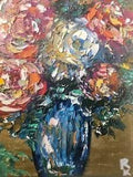 Colourful flowers impasto ACEO oil painting,abstract peonies