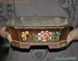 9.2" Chinese dynasty Yixing zisha pottery peony Potted Flower Pot