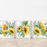 Sunflower decor Sunflower prints set of 3 Sunflower wall art Sunflower poster Watercolor eucalyptus prints 8x10 sunflower Sunny bright print