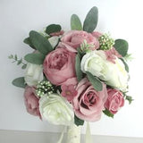 Wedding Bouquet, 17-piece Bridal bouquet set CREAM, DUSTY Rose, PINK, Mauve, lace, Wedding Silk flower Bouquet Bridesmaid "RosesandDreams"