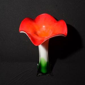 Tall Glass Vase calla lily jack heavy glass ruffled edge Bouquet vase vintage art glass flower shaped