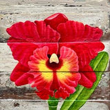 Shang Ding Red Dragon Orchid Acrylic Painting on Upcycled Wood