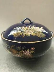 Vintage Japanese Blue Cobalt Peacock And Peony Flowers Soup/Sauce Bowl