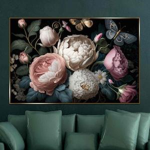 Still Life with Flowers Fine Art White and pink Peonies Canvas Print Vase of Flowers Vintage decor Floral wall art Bouquet Flowers Poster