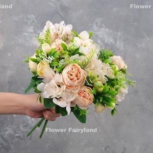 Faux Peony and Hydrangea Small Bouquet | Artificial Flower | Wedding/Home Decoration | Gifts - Soft Orange