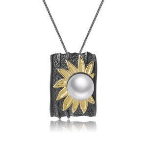 Designer High Sense Pearl Pendant/ Sunflower Flower 925 Silver Necklace/ Natural Freshwater Pearl Necklace Pendant