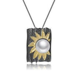 Designer High Sense Pearl Pendant/ Sunflower Flower 925 Silver Necklace/ Natural Freshwater Pearl Necklace Pendant