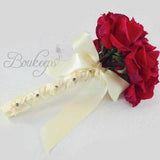 CHOOSE RIBBON COLOR - Red Rose Bouquet, Real Touch Red Rose Bouquet, Bridal Bouquet, Bridesmaid, Flower Girl, Toss Bouquet, Rhinestones
