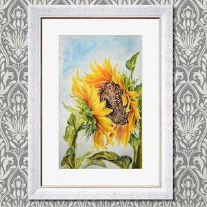 Sunflower Watercolor Art Work | Aquarelle Painting | Botanical Pictures | Hand  Made Painting | OOAK Painting 16" x 10" by KuchmiyArt