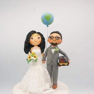 Personalized wedding cake topper, Movie Inspired wedding cake topper, Travel wedding theme, Bride & groom cake topper, Conquer the world