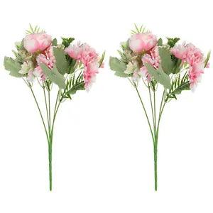 2Pcs 5 Branch Artificial Silk Peony Hydrangea Fake Flowers with Stem, Rose Red