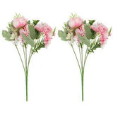 2Pcs 5 Branch Artificial Silk Peony Hydrangea Fake Flowers with Stem, Rose Red
