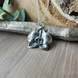 Orchid Necklace, Flower Necklace, Sterling Silver, Orchid Jewelry, Orchid Flower, Silver Orchid, Simple Flower Necklace, Moth Orchid Flower