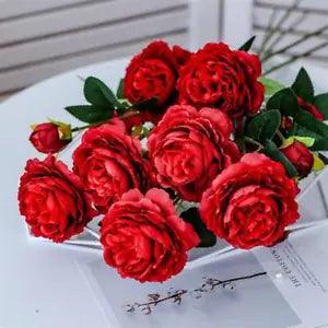Rose Pink Silk Bouquet Peony Artificial Flowers 2 Big Heads 1 Small Bud...