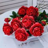 Rose Pink Silk Bouquet Peony Artificial Flowers 2 Big Heads 1 Small Bud...