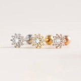 Diamond Sunflower piercing, Crystal Flower Earrings, Cartilage Piercing 18g, Flat Back Earrings, Labret Stud, Birthday Gift, Tiny Studs