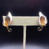 Marino Calla Lily Screwback Earrings Vintage Gold Tone Flower Floral Signed