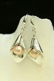 Pearl Earrings Arum Lily Flower & Peach Baroque Dangle Tibetan Silver 1.75"