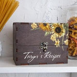 Sunflowers Recipe Card Box with 9 Recipe Dividers & 150 Recipe Cards Personalized Christmas Gift for Daughter from Mom Wooden Recipe Box 4x6
