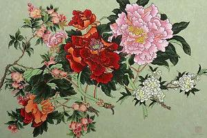 An-Li Han "Spring Peonies" Hand Signed Ltd Ed Serigraph Art, floral Chinese OBO