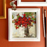 Red Roses Bouquet Floral oil painting gold framed original 6x6 Oil painting flower mini floral painting Bouquet painting